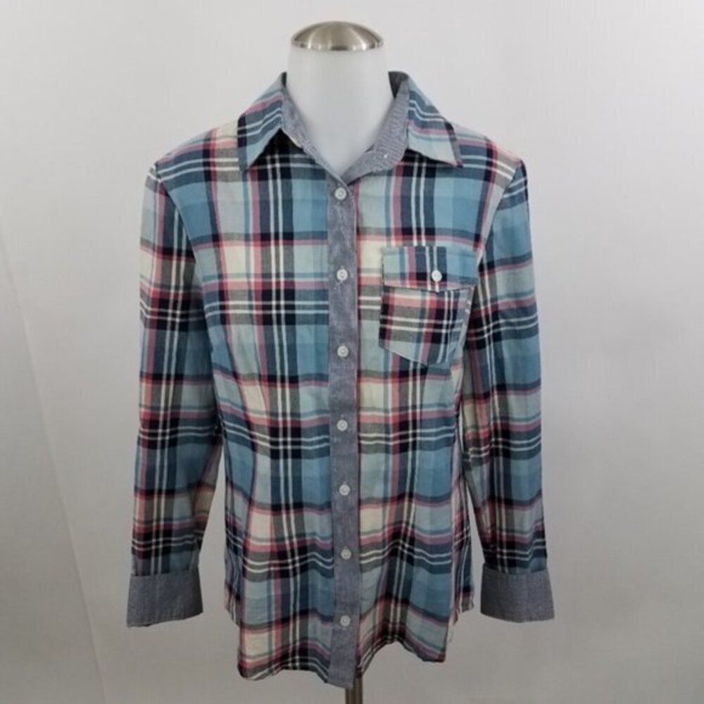 Blue Rain S Francesca's Plaid Red Blue Button Fron